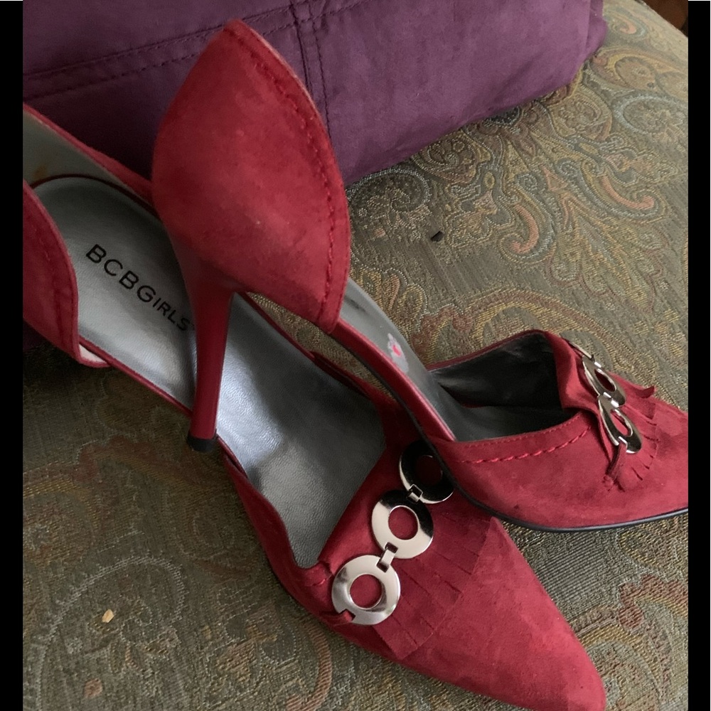 BCBG raspberry or blue suede heels with silver adornments
Buy 2 (both)for $35